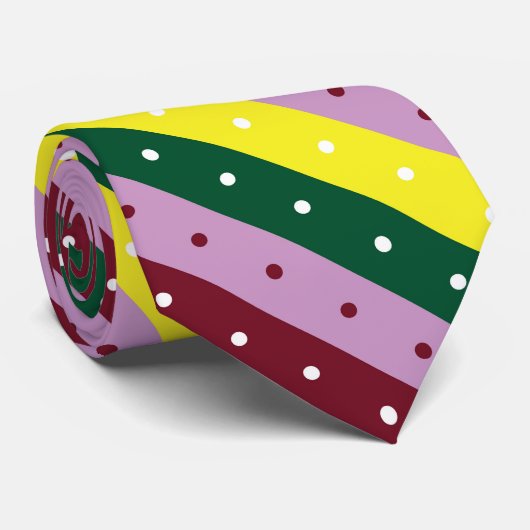 Een veelkleurig gestreept patroon met stippen stropdas (Opgerold)