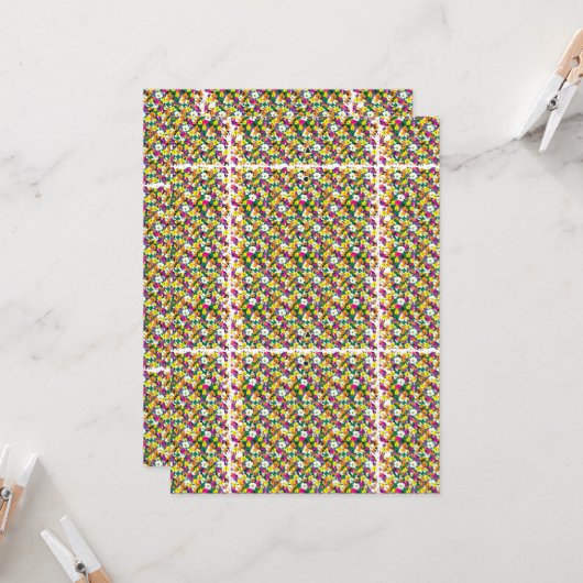 een veelkleurige achtergrond met vierkanten en sti kaart (Voorkant / Achterkant in situ)