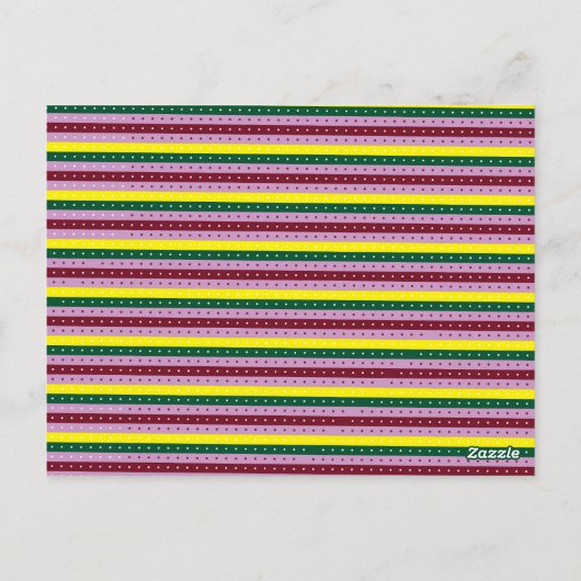 Een veelkleurige gestreepte achtergrond met stippe briefkaart (Achterkant)