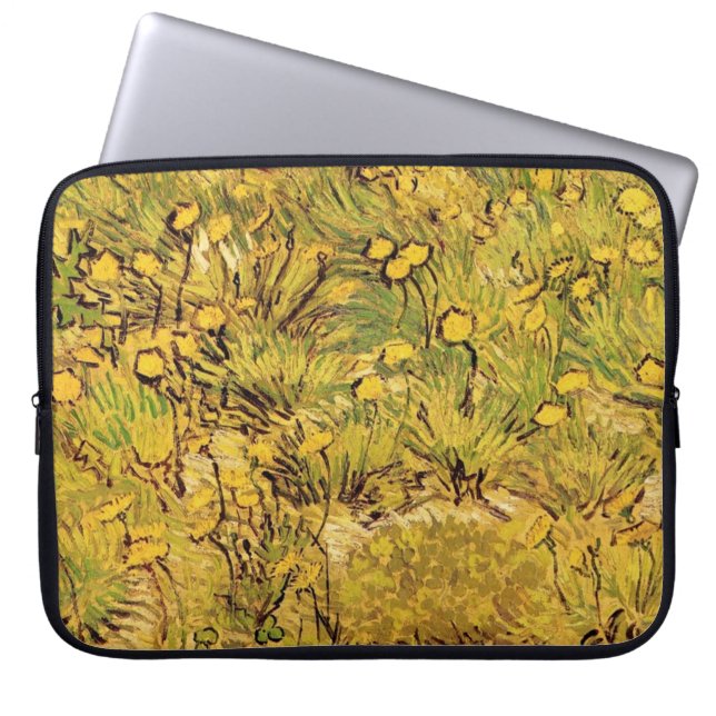 Een veld van Yellower Flowers, Vincent Van Gogh Laptop Sleeve (Voorkant)