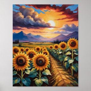 Een veld van zonnebloemen poster