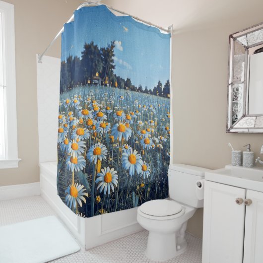 Een veld vol bloeiende kamille douchegordijn (In situ)