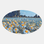 Een veld vol bloeiende kamille ovale sticker (Voorkant)