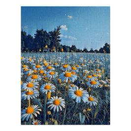 Een veld vol bloeiende kamille perfect poster