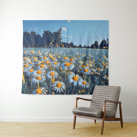 Een veld vol bloeiende kamille wandkleed (In Situ (horizontaal))