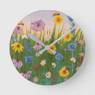 Een veld vol wilde bloemen ronde klok