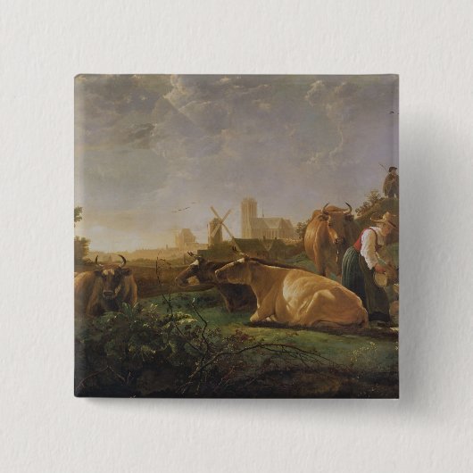 Een ver Uitzicht van Dordrecht Vierkante Button 5,1 Cm (Voorkant)