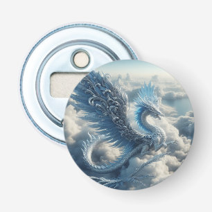 Een verbazingwekkende draak omringd door wolken button flesopener