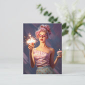 Een verbazingwekkende vrouw met roze haar die een briefkaart (Staand voorkant)