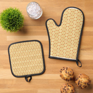 Een verbluffend geel en wit achtergrondontwerp ovenwant & pannenlap set