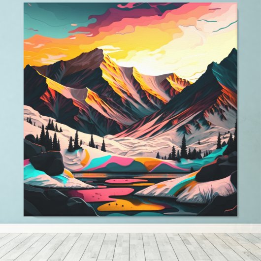 Een verbluffende zonsondergang boven kleurrijke sn canvas afdruk (Insitu (Houten vloer))