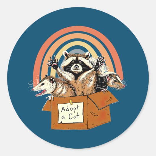 Een verboden Cat Racoon Summer Rainbow aannemen Ronde Sticker (Voorkant)