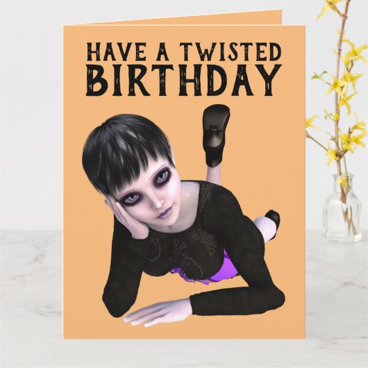 EEN VERDRAAIDE VERJAARDAG, EMO MEISJE groot! KAART (Gele Bloem)