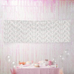 Een verfijnd bloemmotief in wit en grijs, presenti spandoek