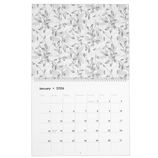 Een verfijnd zwart-wit bloemmotief, hoogtepunt kalender (Jan 2026)