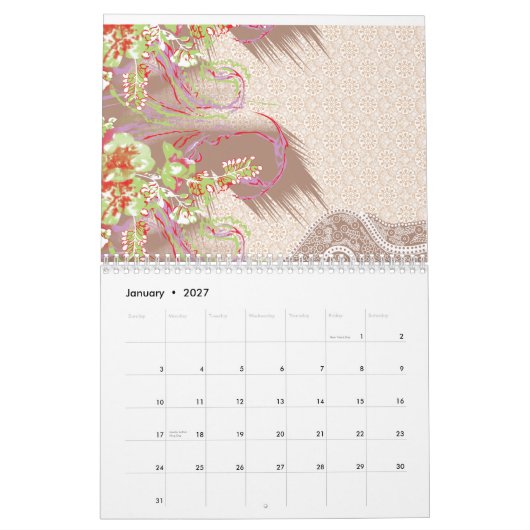 Een verfijnde bloemige regeling met  det kalender (Jan 2027)