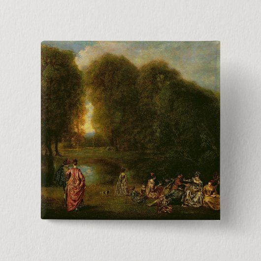Een vergadering in een Park Vierkante Button 5,1 Cm (Voorkant)
