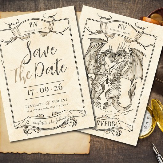 Een verhaal van Dragon Love Save the Date Uitnodig Kaart