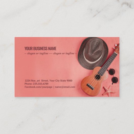 een verhoogd uitzicht ukulele; zonnebrillen visitekaartje (Achterkant)