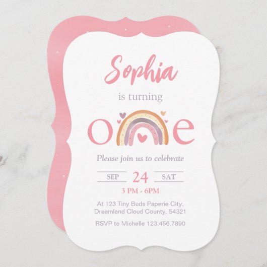 Een verjaardag Boho Rainbow Theme uitnodiging (Voorkant / Achterkant)