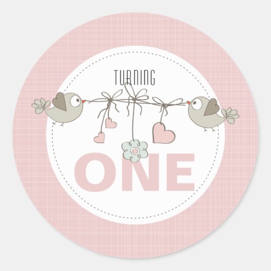 Eén verjaardag draaien ronde sticker (Voorkant)