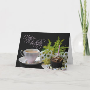 Een Verjaardag Thee Yum thee cake bloemen Kaart