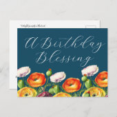 Een verjaardag zegen Floral Briefkaart (Voorkant / Achterkant)