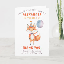 Een verjaardagsfeestje voor een klein vosje bedankkaart