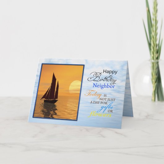 Een verjaardagskaart voor de buurman. Een zeiljach Kaart (Voorkant)
