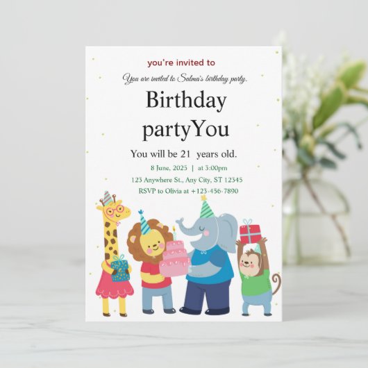 Een verjaardagskaart voor dieren kaart (Staand voorkant)