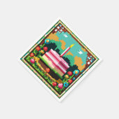 Een verjaardagstaart in pixels servet (Hoek)