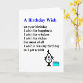 Een verjaardagswens - een grappig verjaardagsgedic kaart (Gele Bloem)