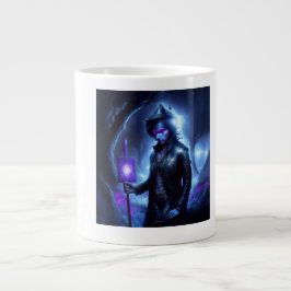 Een verloren ziel dwaalt door het nachtbos grote koffiekop