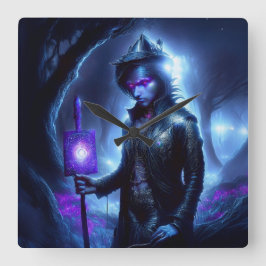 Een verloren ziel dwaalt door het nachtbos vierkante klok