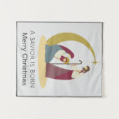 Een verlosser wordt geboren Goud Vrolijk Kerstmis Wandkleed (Voorkant (horizontaal))