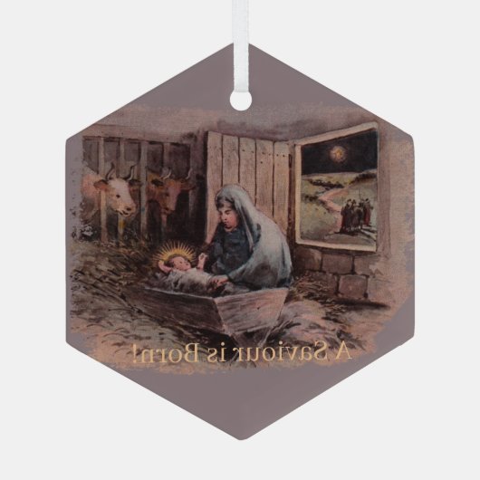 Een Verlosser wordt geboren met kerstversiering Glas Ornament (Achterkant)