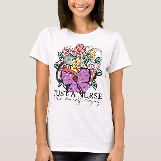 Een verpleegster die van Jezus houdt Boog Stethosc T-shirt (Voorkant)