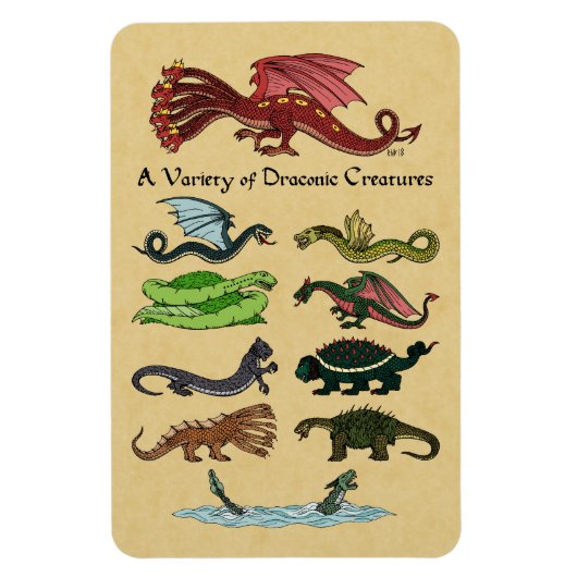 Een verscheidenheid aan draconische creaties magneet (Verticaal)