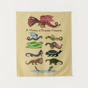 Een verscheidenheid aan draconische creaties wandkleed