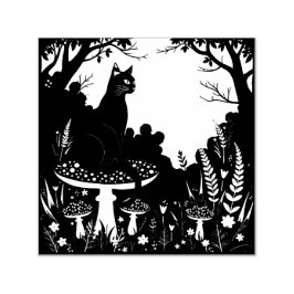 Een Vertrouwde Zwarte Kat En Paddenstoelen Hallowe Zelfinktende Stempel