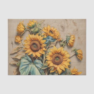 Een verzameling vintage zonnebloemen en knoppen tissuepapier