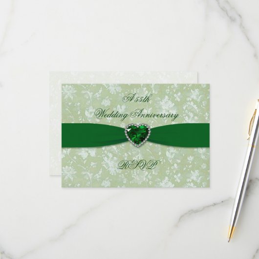 Een Vet Damask 55th Wedding Jubileum RSVP (Voorkant / Achterkant in situ)