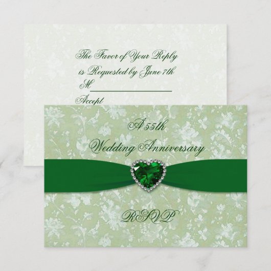 Een Vet Damask 55th Wedding Jubileum RSVP (Voorkant / Achterkant)