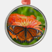 Een Viceroy Butterfly op Oranje Zinnias Metalen Ornament (Voorkant)
