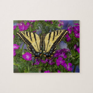 Een Viceroy-vlinder op donkerroze bloemen Legpuzzel