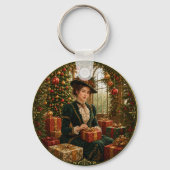 Een Victoriaans kerstochtend Sleutelhanger (Voorkant)