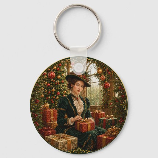 Een Victoriaans kerstochtend Sleutelhanger (Achterkant)