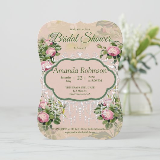 Een Victoriaans tuin groen met roze rozen Kaart (Staand voorkant)