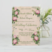 Een Victoriaans tuinbouwer met roze rozen bruiloft Kaart (Staand voorkant)