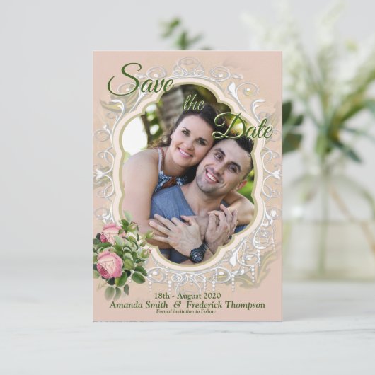 Een Victoriaanse Bush-tuin groen Save the Date (Staand voorkant)